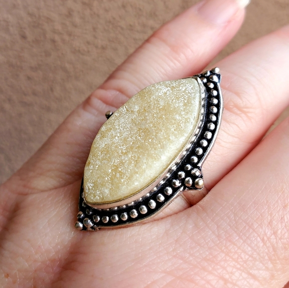 New Rough Yellow Aventurine 925 Silver Ring. - Picture 8 of 12